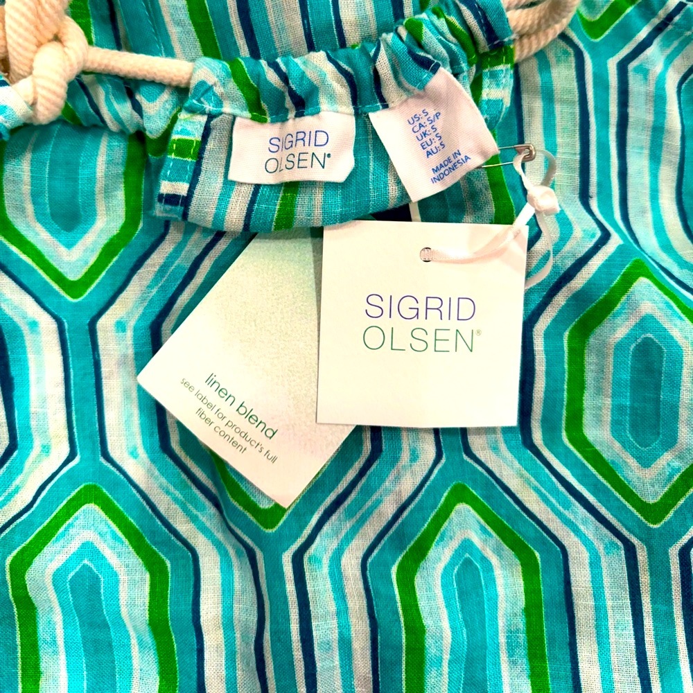 SIGRID OLSEN Halter Dress Coverup  Linen Blend Cute Shell Ties Pockets Small - Picture 6 of 8